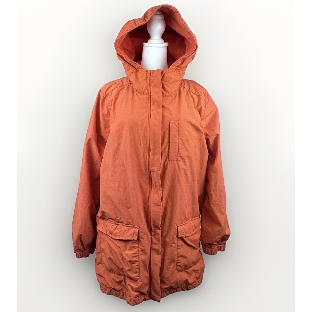 Eileen Fisher Womens L Orange Hooded Anorak Jacket Organic Cotton Lagenlook